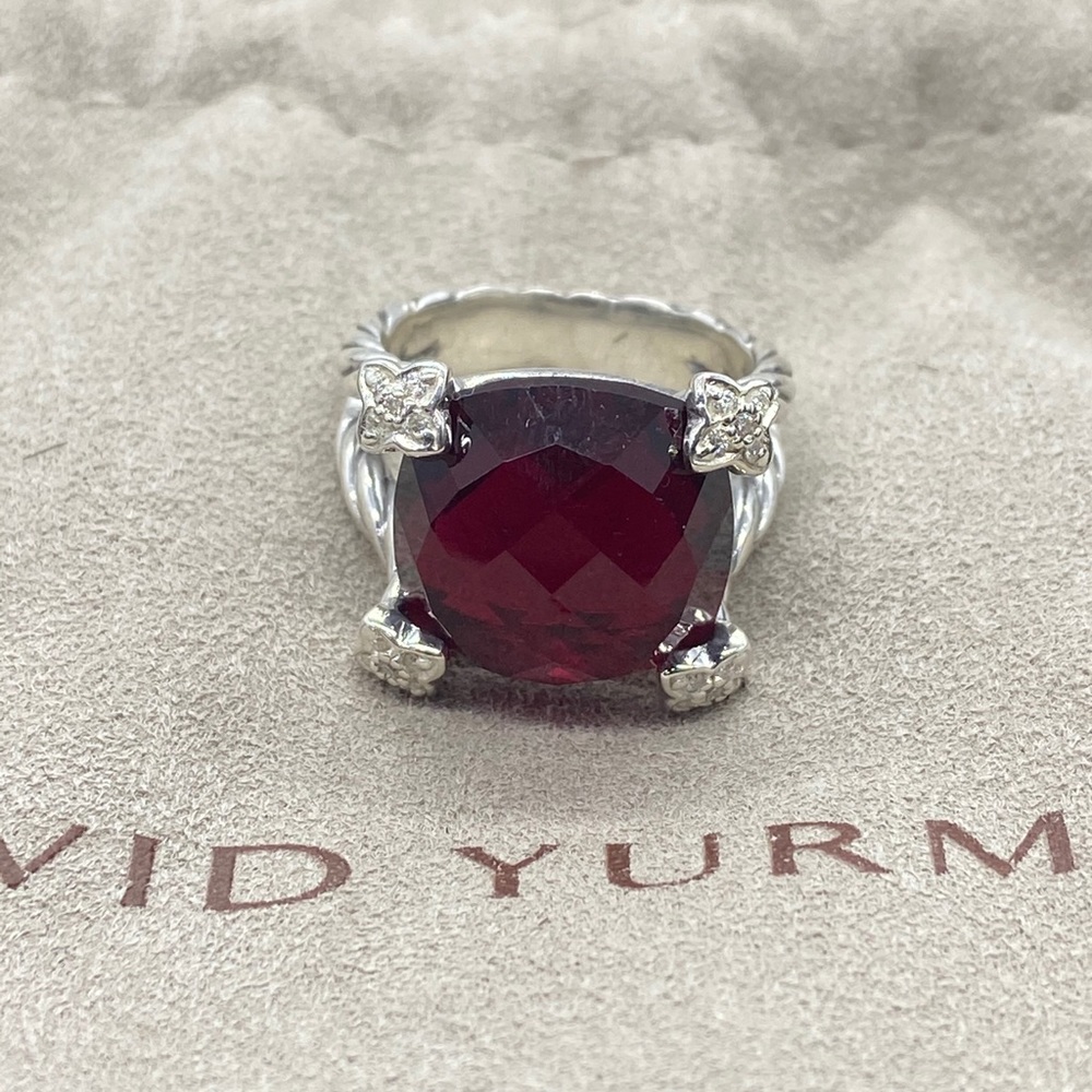 David Yurman 15mm Cushion Garnet & Diamonds Ring